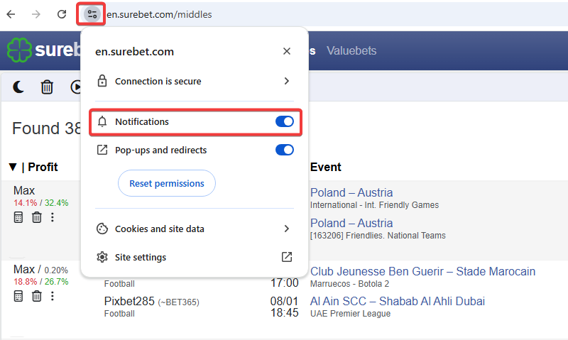 How to allow notifications for a webisite